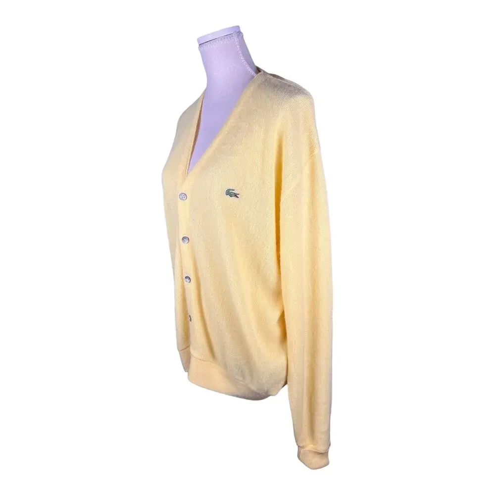 Vintage 70s IZOD Lacoste Butter Yellow Orlon Acrylic Cardigan Sweater USA Large